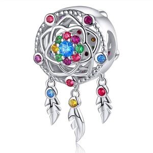 FOREVER QUEEN Dream Catcher Feathers Tassel Colorful CZ Sterling Silv Ch…